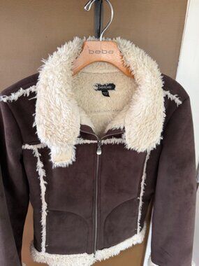 BEBE BROWN SUEDE FLEECE LINED JACKET